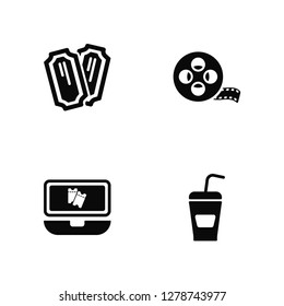 Vector Illustration Of 4 Icons. Editable Pack Tickets, Buy Tickets Online, Film Reel, undefined.