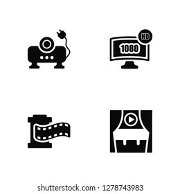 Vector Illustration Of 4 Icons. Editable Pack Image projector, Film strip, 1080p HD tv, undefined.