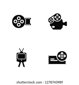 Vector Illustration Of 4 Icons. Editable Pack Movie roll, Television with antenna, Camera, undefined.