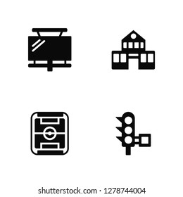 Vector Illustration Of 4 Icons. Editable Pack Billboard, Football field, School, undefined.