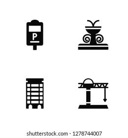 Vector Illustration Of 4 Icons. Editable Pack Parking meter, Apartment, Fountain, undefined.