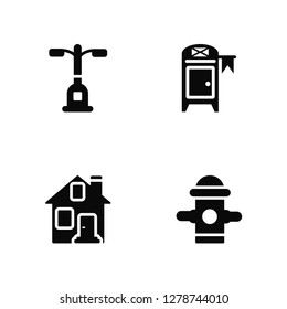 Vector Illustration Of 4 Icons. Editable Pack Street light, House, Mailbox, undefined.