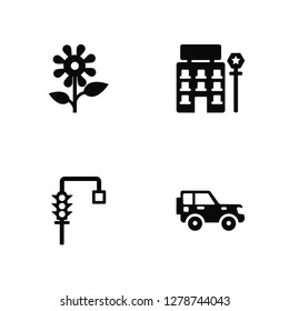 Vector Illustration Of 4 Icons. Editable Pack Flowers, Traffic light, Motel, undefined.