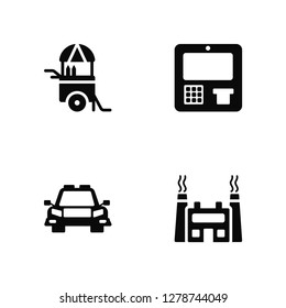 Vector Illustration Of 4 Icons. Editable Pack Food cart, Car, Atm, undefined.