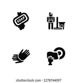 Vector Illustration Of 4 Icons. Editable Pack Soap, Gloves, Housekeeping, undefined.