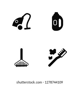 Vector Illustration Of 4 Icons. Editable Pack Vacuum, Broom, Detergent, undefined.