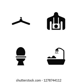 Vector Illustration Of 4 Icons. Editable Pack Hanger, Toilet, Uniform, undefined.