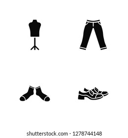 Vector Illustration Of 4 Icons. Editable Pack Mannequin, Women Socks, Chinos Pants, undefined.