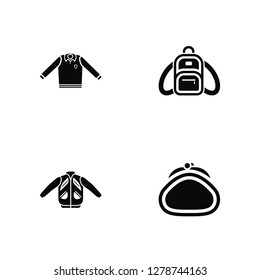 Vector Illustration Of 4 Icons. Editable Pack T Shirt with De, Nylon Jacket, Backpack, undefined.