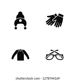 Vector Illustration Of 4 Icons. Editable Pack Knit Hat with pom pom, Cotton Cardigan, Leather gloves, undefined.