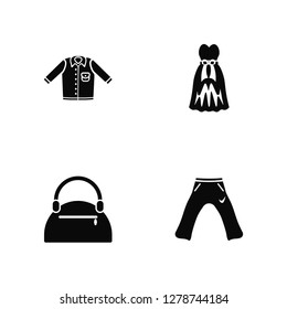Vector Illustration Of 4 Icons. Editable Pack Denim Shirt, Barrel Handbag, One Shoulder Dress, undefined.