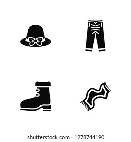 Vector Illustration Of 4 Icons. Editable Pack Hat, Rain Boots, Pegged Pants, undefined.