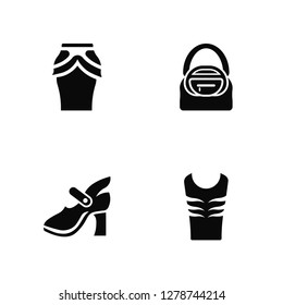 Vector Illustration Of 4 Icons. Editable Pack Peplum Skirt, High Heel, Hobo Bag, undefined.