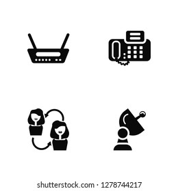 Vector Illustration Of 4 Icons. Editable Pack Wifi Modem, People Connection, Fax, undefined.