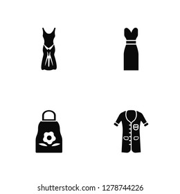 Vector Illustration Of 4 Icons. Editable Pack Long Bandeau Dress, Shopping Bag, Sleeveless undefined.