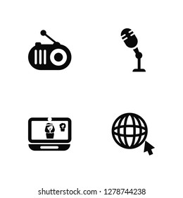 Vector Illustration Of 4 Icons. Editable Pack Radio, Video call, Microphone, undefined.