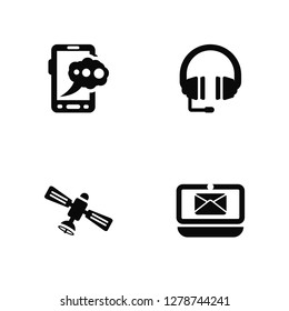Vector Illustration Of 4 Icons. Editable Pack Mobile Chat, Satellite, Headset, undefined.