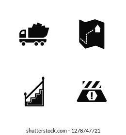Vector Illustration Of 4 Icons. Editable Pack Garbage Truck, Stairs with Handle, House Plan, undefined.