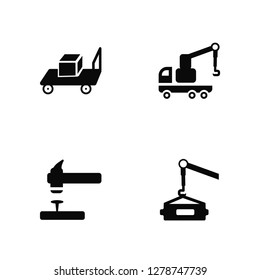Vector Illustration Of 4 Icons. Editable Pack Trolley with Cargo, Nail, Truck Crane, undefined.