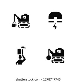 Vector Illustration Of 4 Icons. Editable Pack Derrick with Box, Man Painting, Inclined Magnet, undefined.