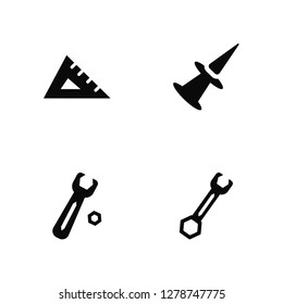 Vector Illustration Of 4 Icons. Editable Pack Set Square, Wrench and Gear, Inclined, undefined.