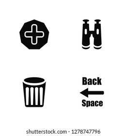 Vector Illustration Of 4 Icons. Editable Pack Add, Remove, Binoculars, undefined.