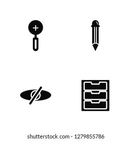 Vector Illustration Of 4 Icons. Editable Pack Zoom in, Hide, Pencil, undefined.