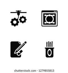 Vector Illustration Of 4 Icons. Editable Pack 3d printer, Sketch, , undefined.
