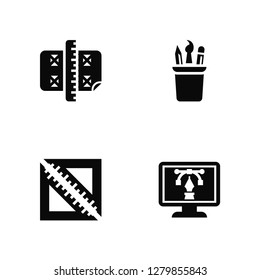 Vector Illustration Of 4 Icons. Editable Pack, Set square, Pencil case, undefined.