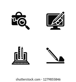 Vector Illustration Of 4 Icons. Editable Pack Portfolio, Laptop, Graphic de, undefined.