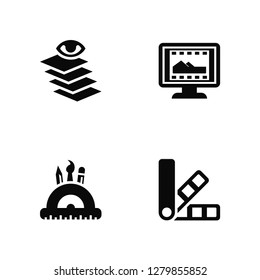 Vector Illustration Of 4 Icons. Editable Pack Layers, De, Monitor, undefined.