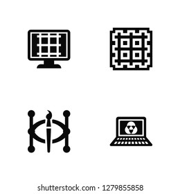 Vector Illustration Of 4 Icons. Editable Pack Monitor, , Grid, undefined.