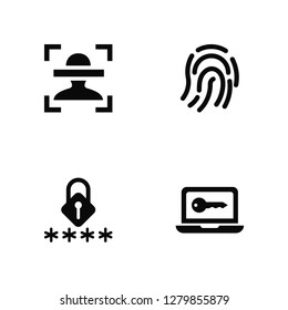 Vector Illustration Of 4 Icons. Editable Pack Biometric identification, Password, Fingerprint, undefined.