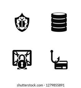 Vector Illustration Of 4 Icons. Editable Pack Malware, Ransomware, Database, undefined.