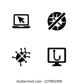 Vector Illustration Of 4 Icons. Editable Pack Laptop, Malware, undefined.