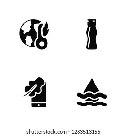 Vector Illustration Of 4 Icons. Editable Pack Global warming, Smartphone, Bottle, undefined.