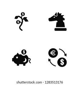 Vector Illustration Of 4 Icons. Editable Pack Growth, Savings, Horse, undefined.
