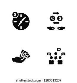 Vector Illustration Of 4 Icons. Editable Pack Wall clock, Economy, Exchange, undefined.