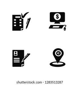 Vector Illustration Of 4 Icons. Editable Pack Invoice, Resume, Online banking, undefined.