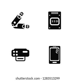Vector Illustration Of 4 Icons. Editable Pack Drive, Scanner, Ssd, undefined.
