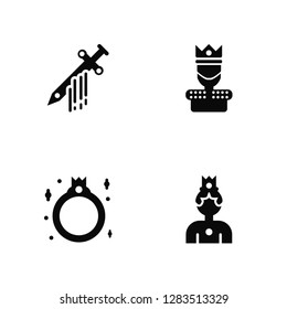 Vector Illustration Of 4 Icons. Editable Pack Sword, Ring, King, undefined.