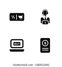 Vector Illustration Of 4 Icons. Editable Pack Voucher, Buy, Support, undefined.