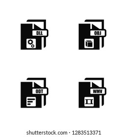 Vector Illustration Of 4 Icons. Editable Pack Dll, Odt, Obj, undefined.