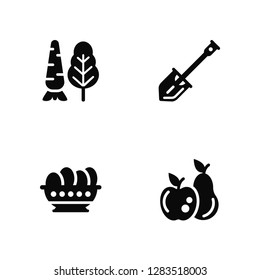 Vector Illustration Of 4 Icons. Editable Pack Vegetables, Eggs, Shovel, undefined.