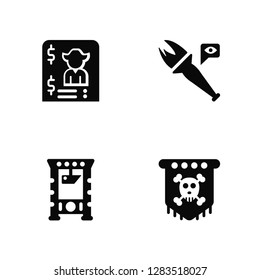 Vector Illustration Of 4 Icons. Editable Pack Bandit, Guillotine, Torch, undefined.