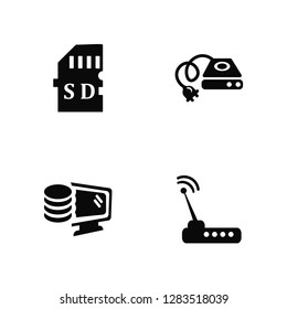 Vector Illustration Of 4 Icons. Editable Pack Micro sd, Database, Hard disk, undefined.