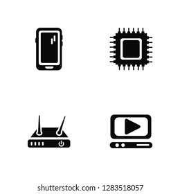 Vector Illustration Of 4 Icons. Editable Pack Phone, Modem, Chip, undefined.