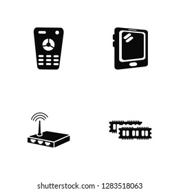 Vector Illustration Of 4 Icons. Editable Pack Remote, Router, Tablet, undefined.