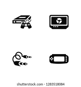 Vector Illustration Of 4 Icons. Editable Pack Console, Jack, Monitor, undefined.