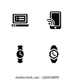 Vector Illustration Of 4 Icons. Editable Pack Laptop, Watch, Mobile, undefined.